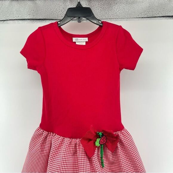 Bonnie Jean Girl’s Red Gingham Dress with Ladybug Appliqué Bow – Size 5 - Picture 3 of 12